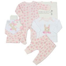 M15876: Baby Girls Bunny & Strawberry 8 Piece Mesh Bag Gift set (0-6 Months)
